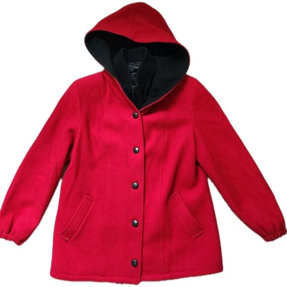 Authentic Mackintosh Jackets & Blazers - VTG Mackintosh Wool Hooded Vest Coat Red Black Plaid Womens Sz 10 USA Made EUC